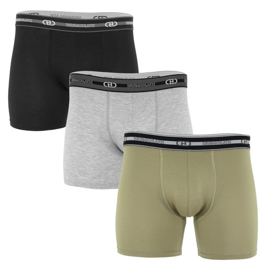 3-Pack Combo Boxer Briefs Set (BLK/GRY/OLV) - Humolux